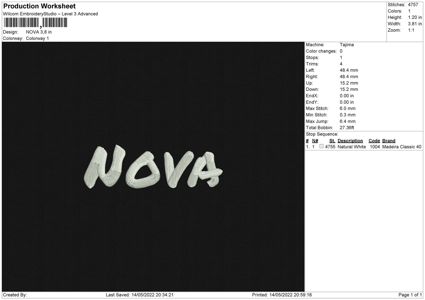 Nova Embroidery File 4 size