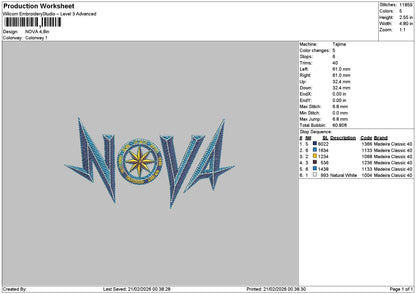 Novatext Embroidery File 6 sizes