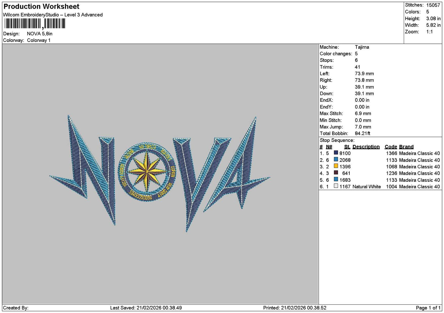 Novatext Embroidery File 6 sizes