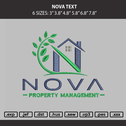 Nova Text Embroidery Machine Design File 6 sizes