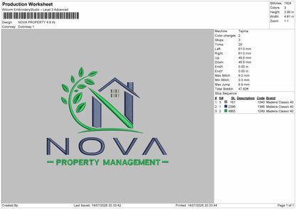 Nova Text Embroidery Machine Design File 6 sizes