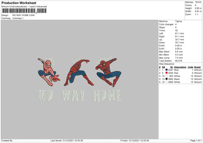 No Way Home Embroidery File 4 size