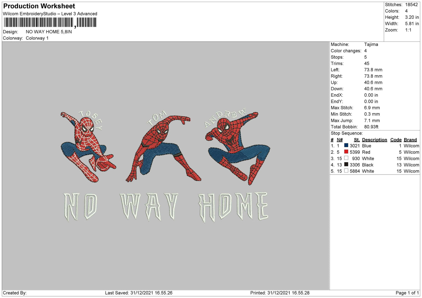 No Way Home Embroidery File 4 size