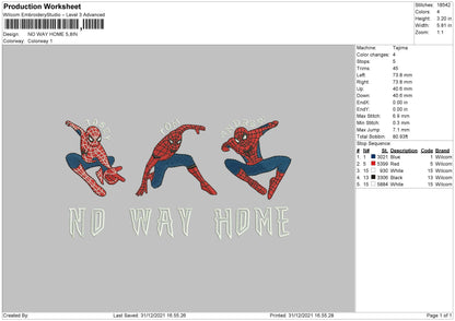 No Way Home Embroidery File 4 size