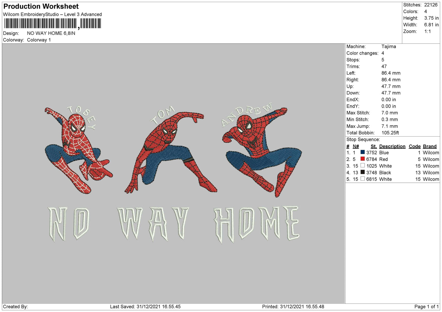 No Way Home Embroidery File 4 size