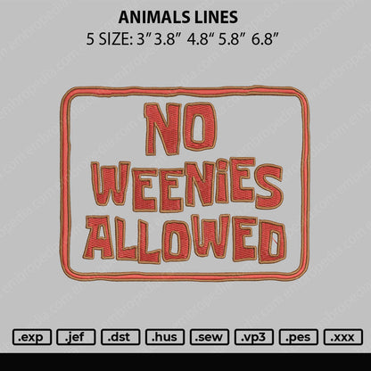 No Weenies Embroidery File 5 size