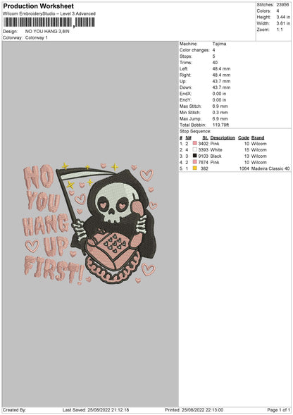 No You Hang Embroidery File 5 sizes
