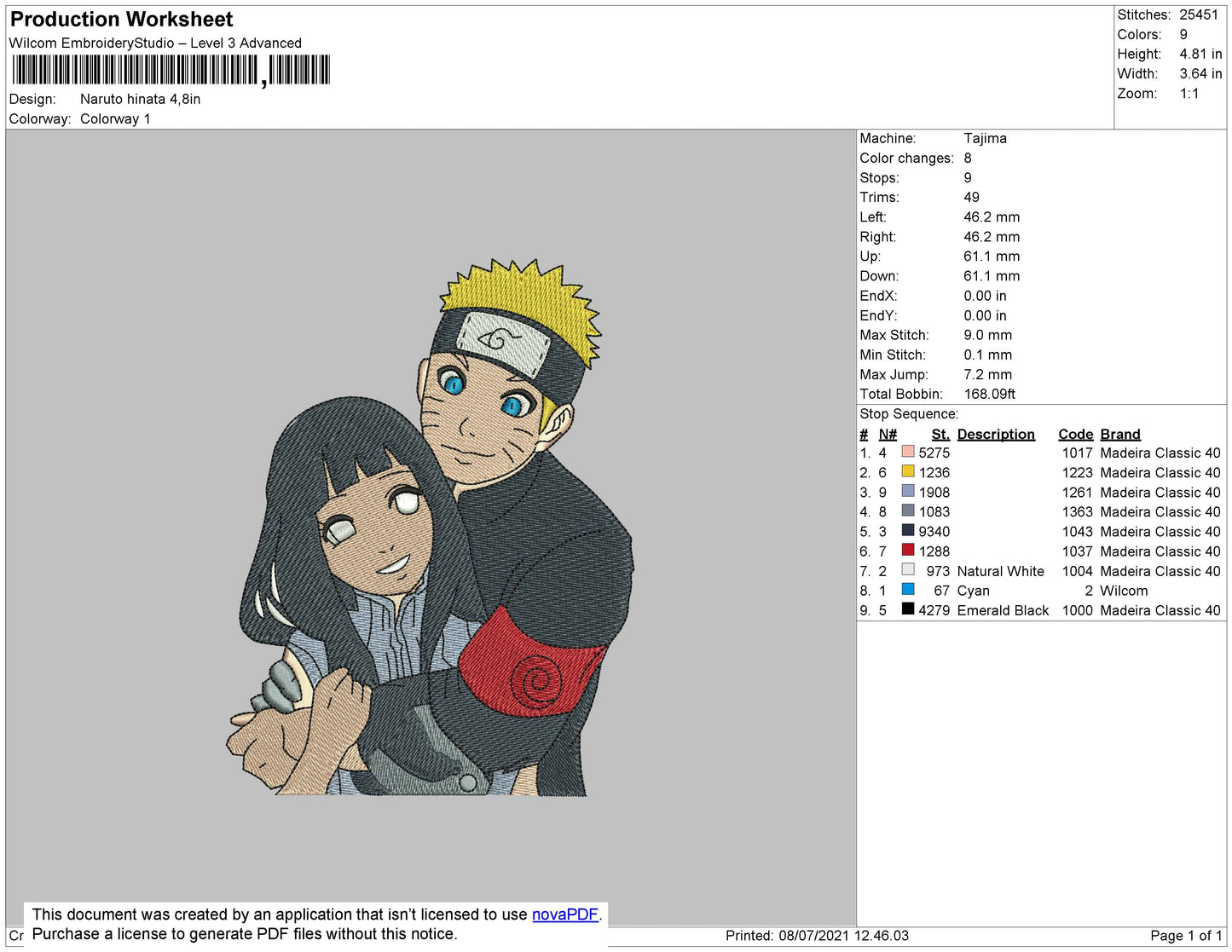 Naruto Hinata Embroidery File 4 size