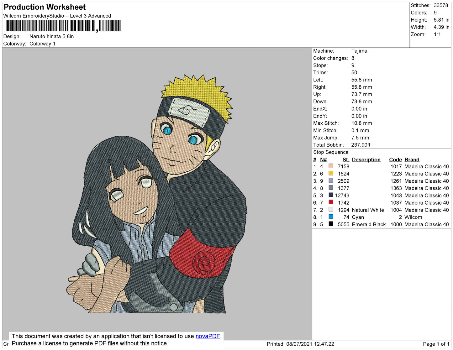 Naruto Hinata Embroidery File 4 size