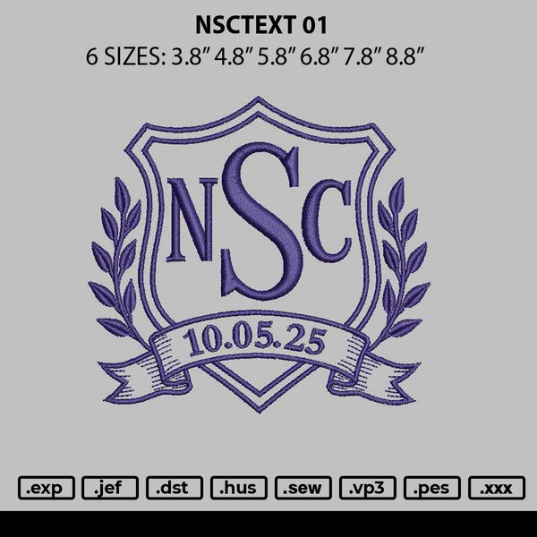 Nsctext 01 Embroidery File 6 sizes