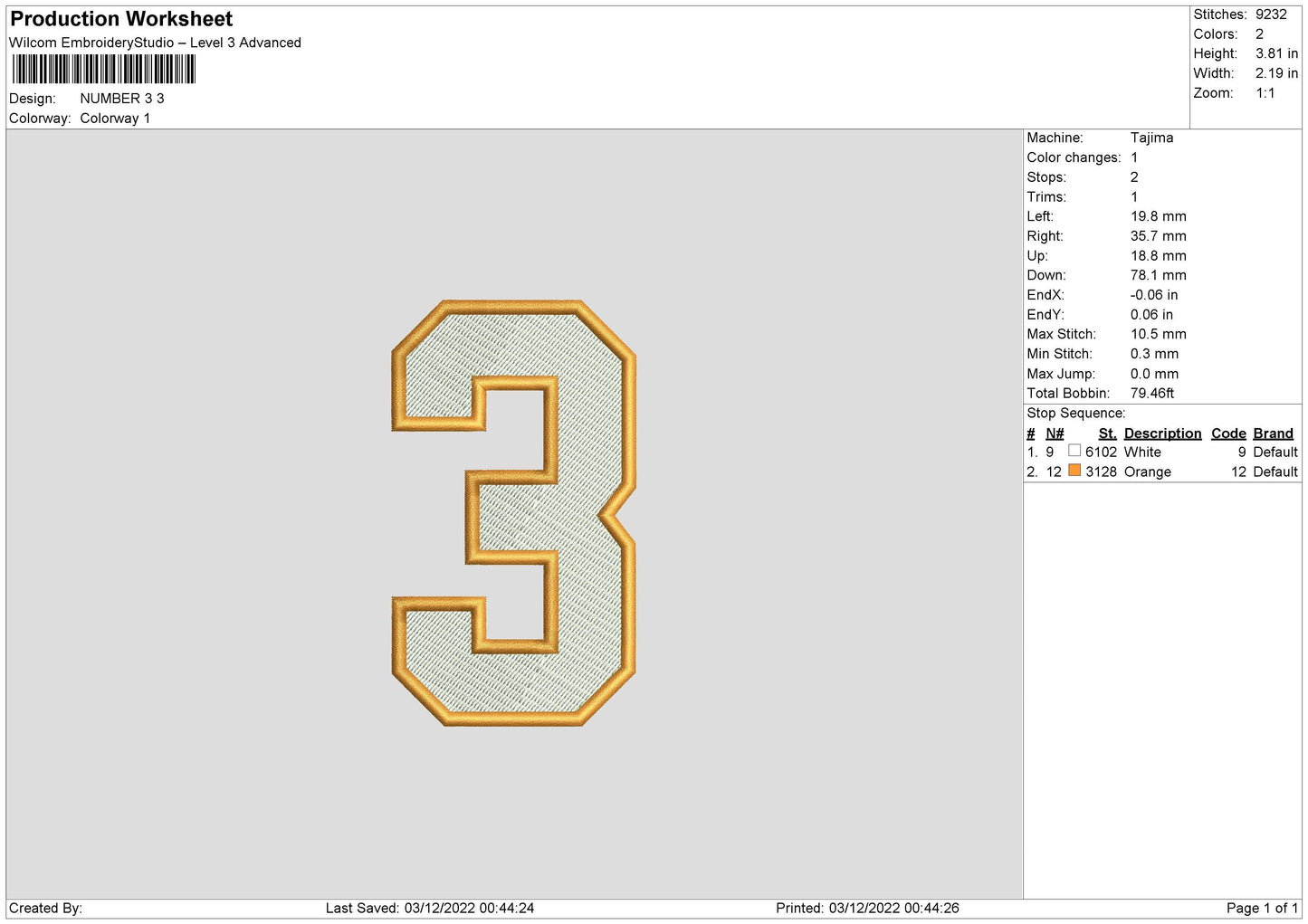 Number 3 Embroidery File 6 sizes