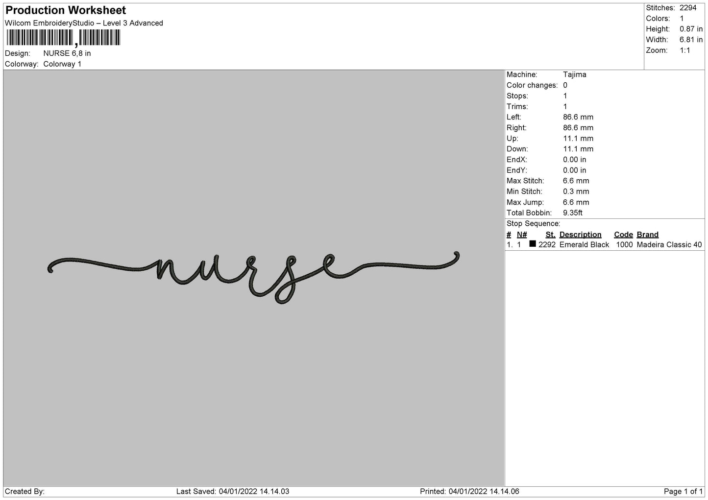 Nurse 002 Embroidery File 4 size