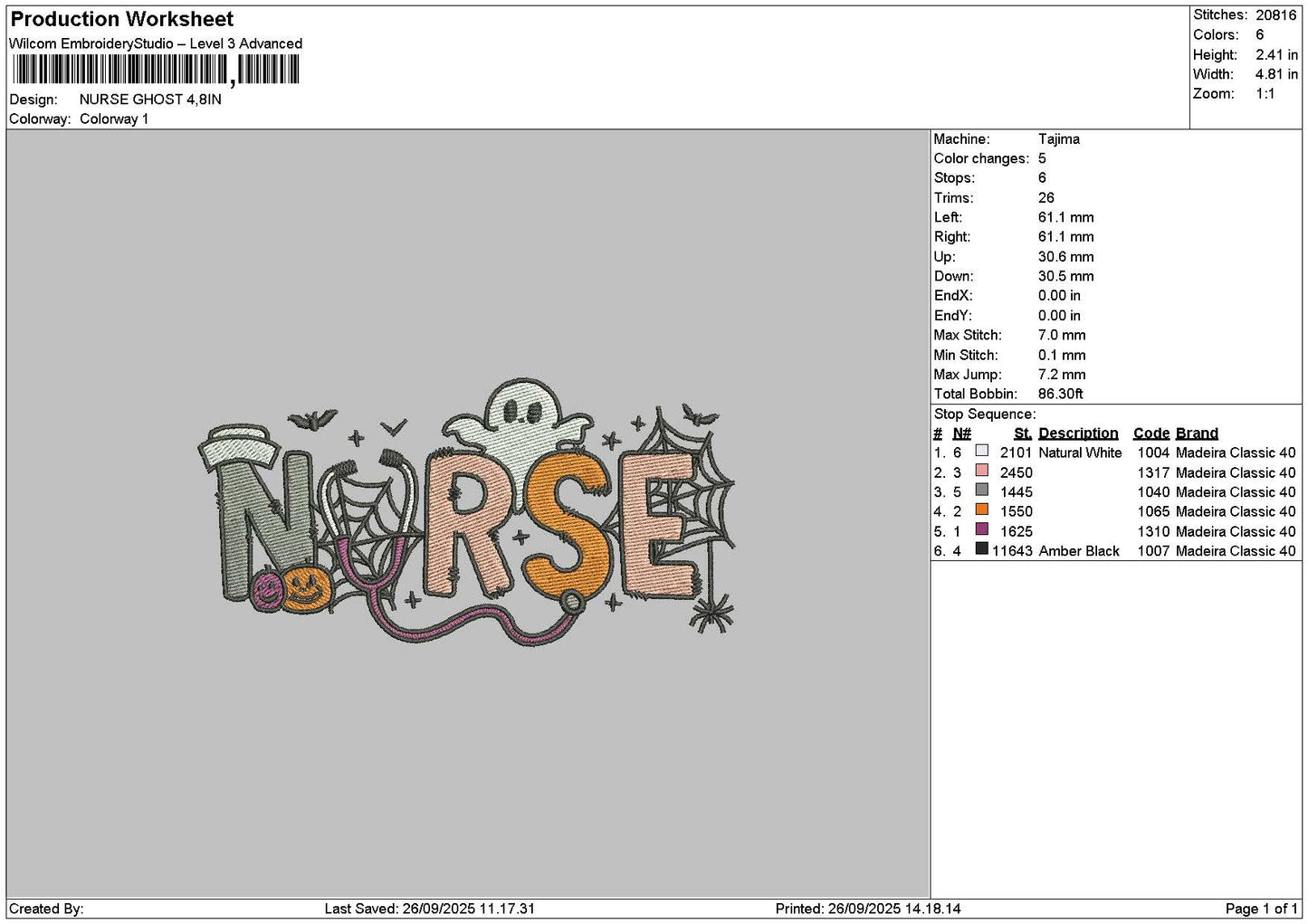 Nursetext 2609 Embroidery File 6 sizes