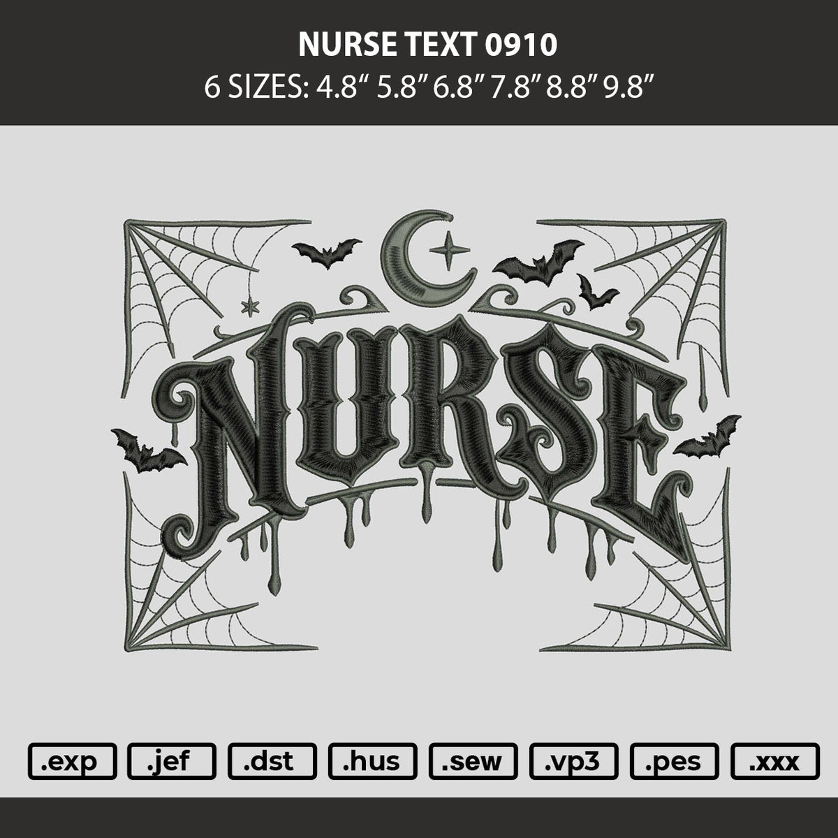 Nurse Text 0910 Embroidery Machine Design File 6 sizes