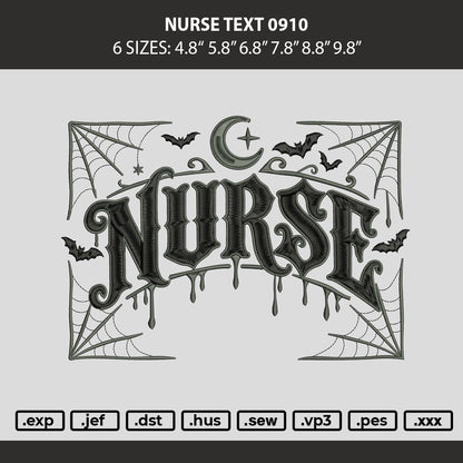 Nurse Text 0910 Embroidery Machine Design File 6 sizes