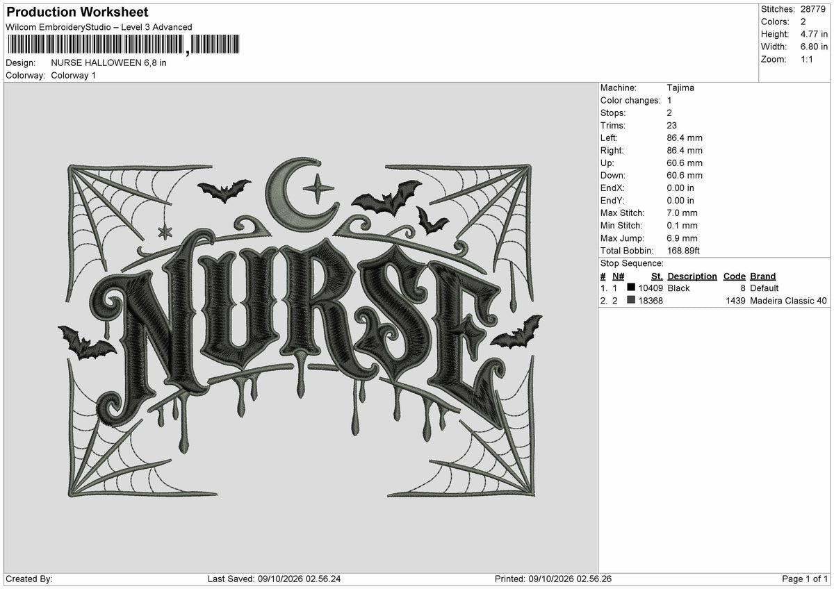 Nurse Text 0910 Embroidery Machine Design File 6 sizes