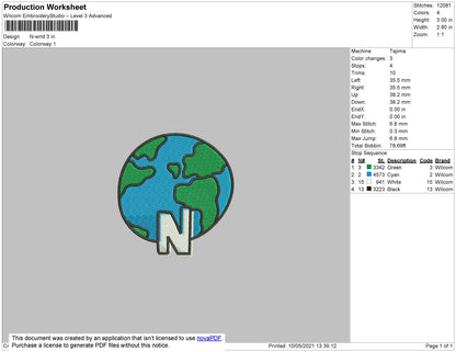N WRLD Embroidery File 4 size