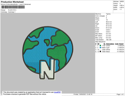 N WRLD Embroidery File 4 size
