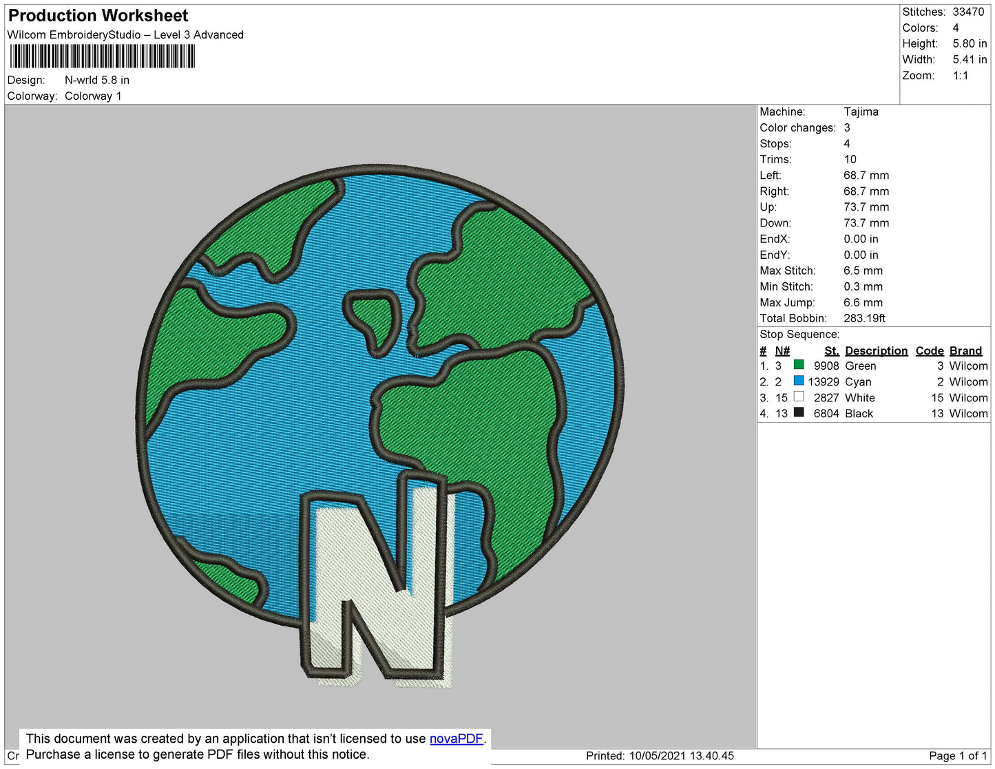 N WRLD Embroidery File 4 size
