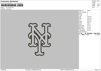 NY - Outline logo Embroidery Machine Design Files