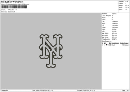 NY - Outline logo Embroidery Machine Design Files