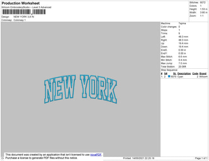 New York Text Embroidery File 4 size