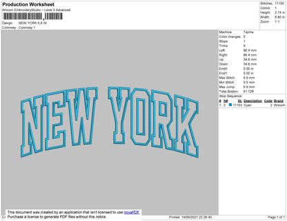 New York Text Embroidery File 4 size