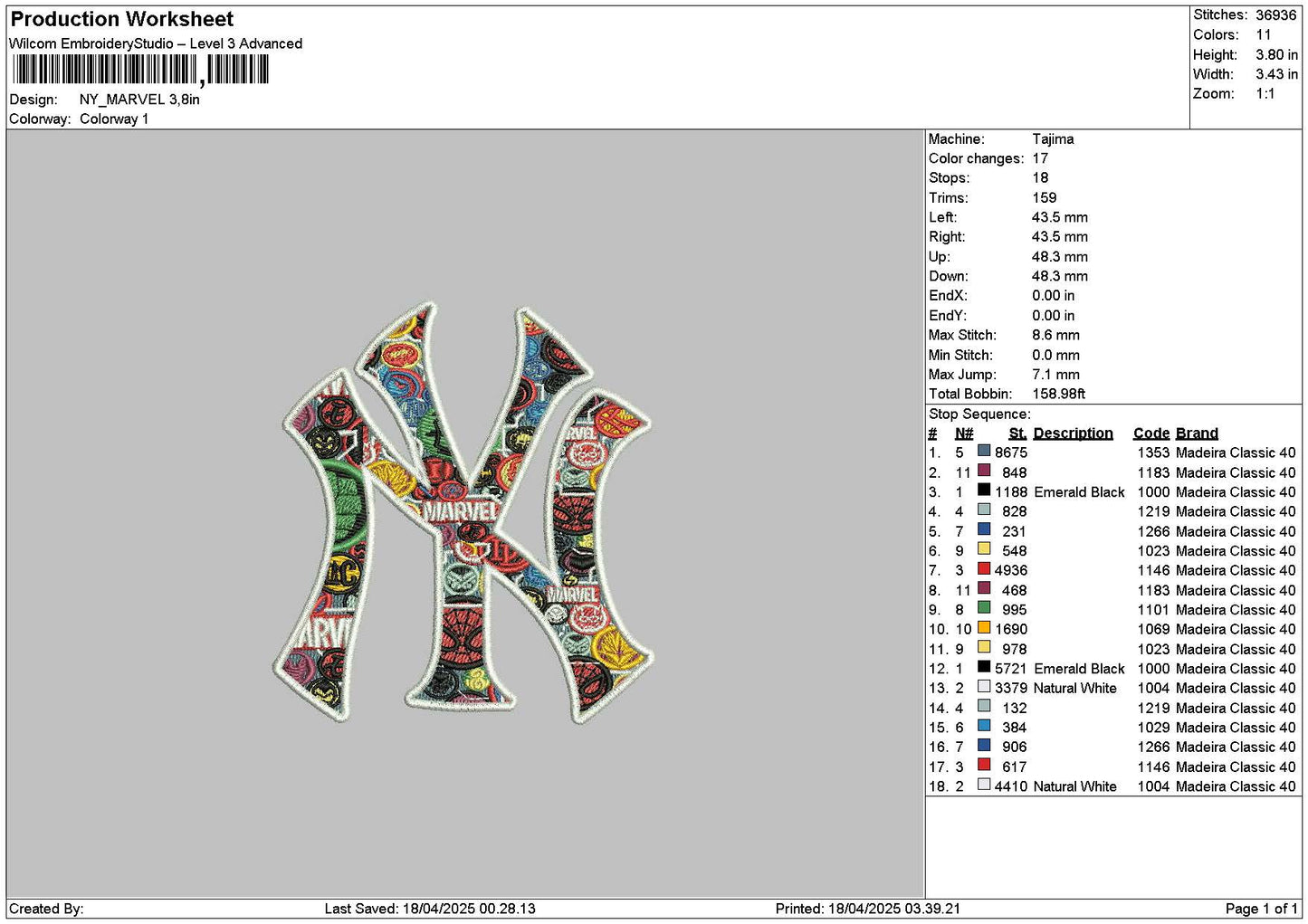 Ny Pattern 1804 Embroidery File 6 sizes