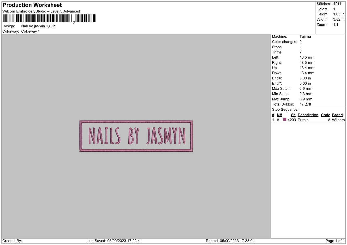Nails By J V2 Embroidery File 6 sizes