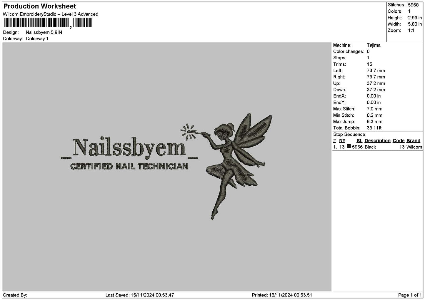 Nailstext 1511 Embroidery File 6 sizes