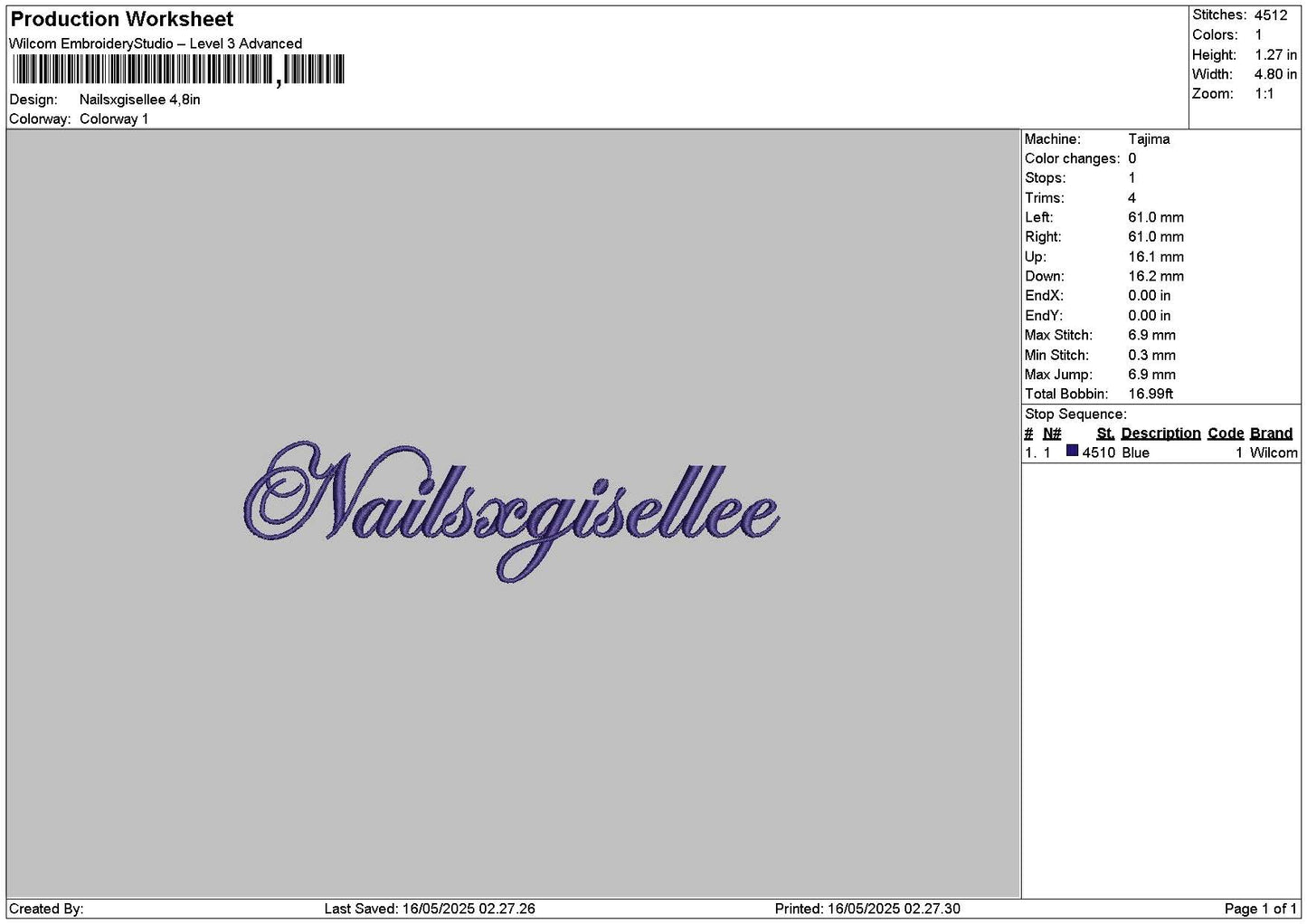Nailstext 1505 Embroidery File 6 sizes