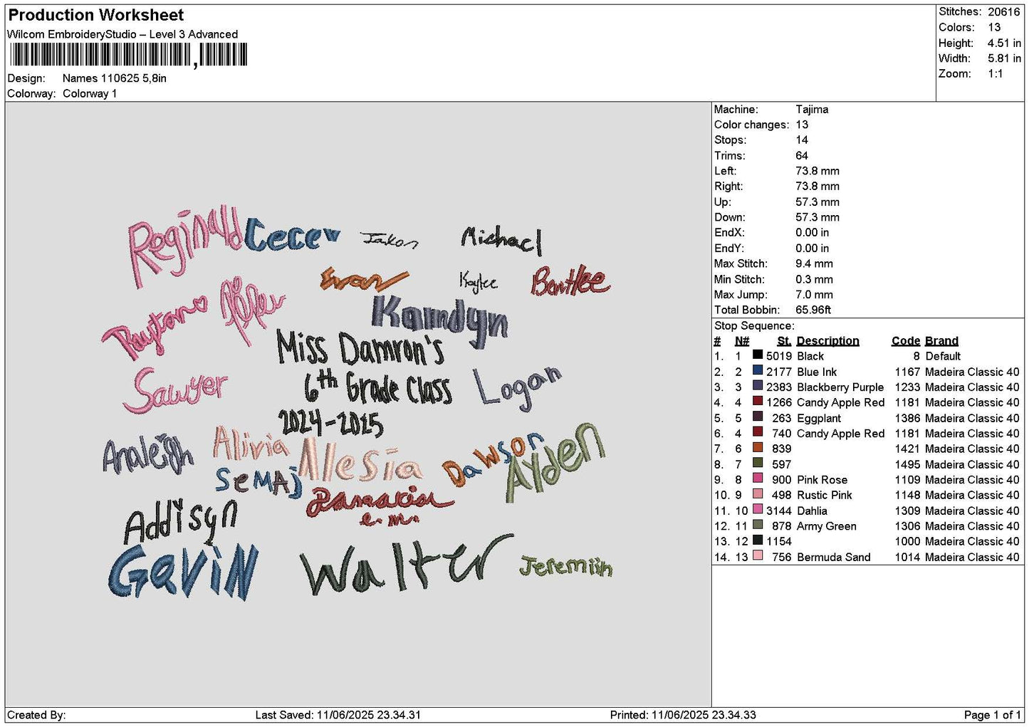 Names 1106 Embroidery File 6 sizes
