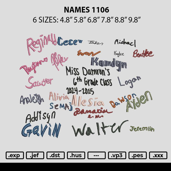 Names 1106 Embroidery File 6 sizes