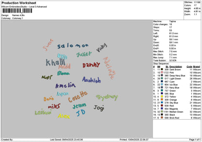 Names 1004 Embroidery File 6 sizes