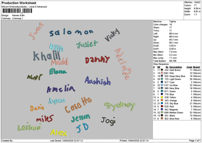 Names 1004 Embroidery File 6 sizes