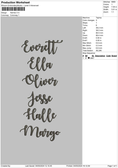 Names0405 Embroidery File 6 sizes