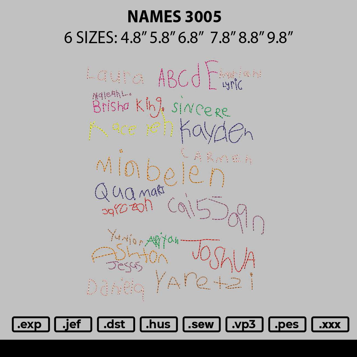 Names 2905 Embroidery File 6 sizes