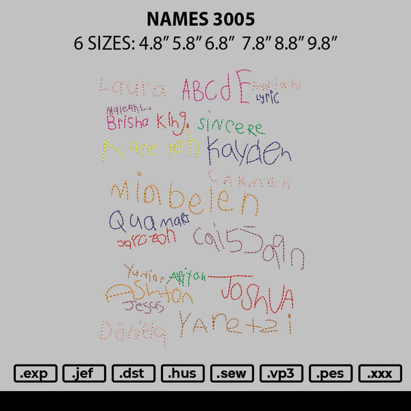 Names 2905 Embroidery File 6 sizes