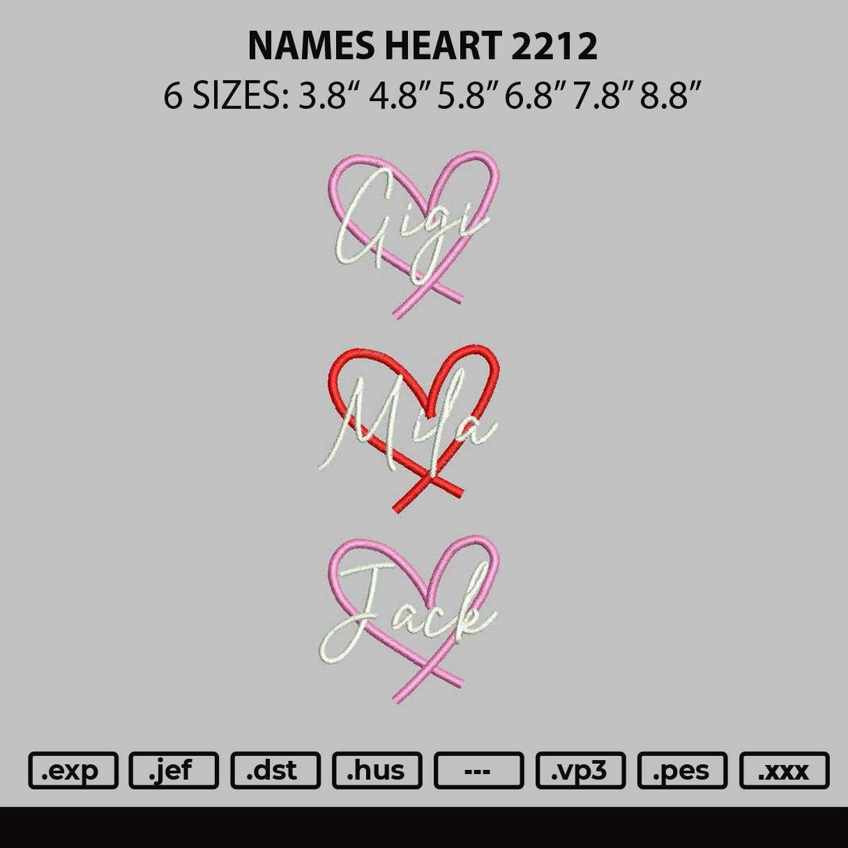 Names Heart 2212 Embroidery File 6 sizes