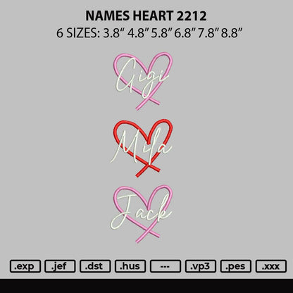 Names Heart 2212 Embroidery File 6 sizes