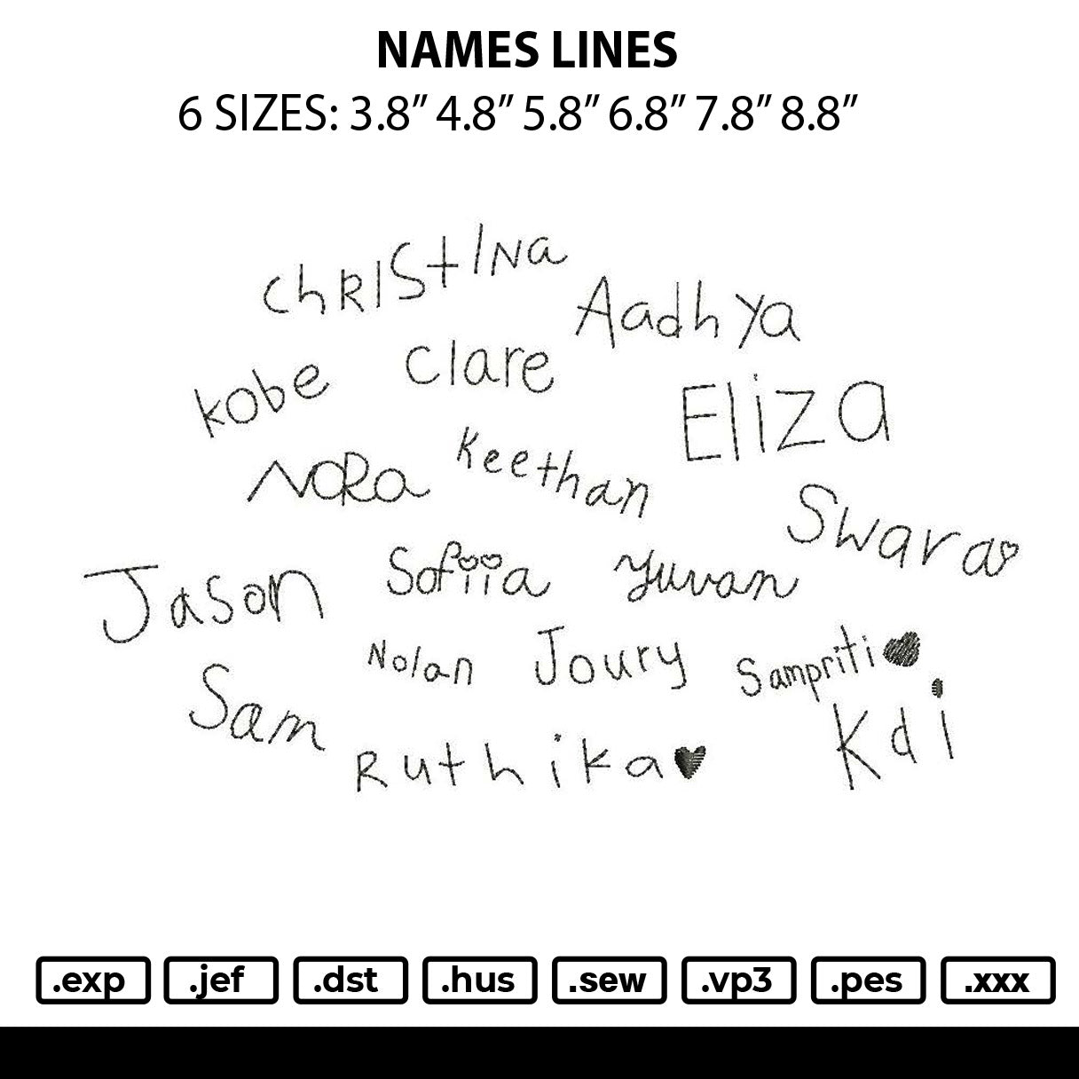 Names Line Embroidery File 6 sizes