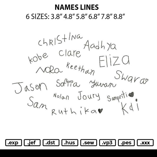 Names Line Embroidery File 6 sizes
