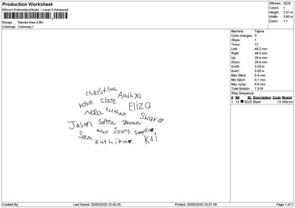 Names Line Embroidery File 6 sizes