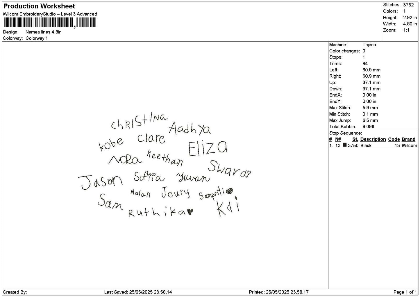 Names Line Embroidery File 6 sizes