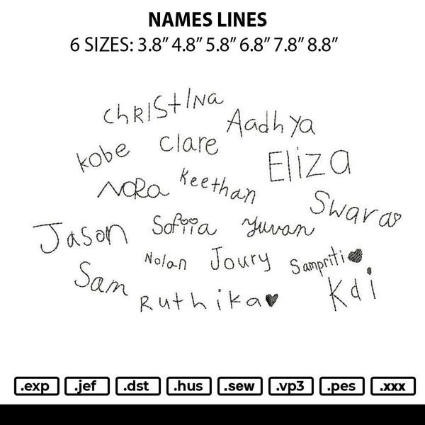 Names Line Embroidery File 6 sizes