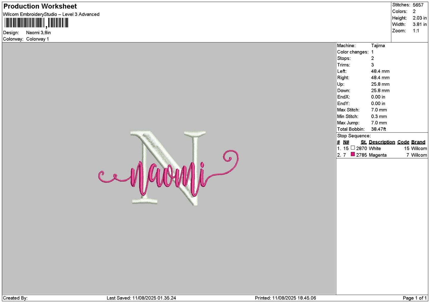 Naomitext Embroidery File 6 sizes
