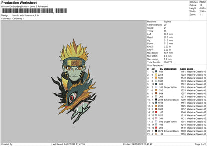 Naruto With Kurama Embroidery File 4 sizes