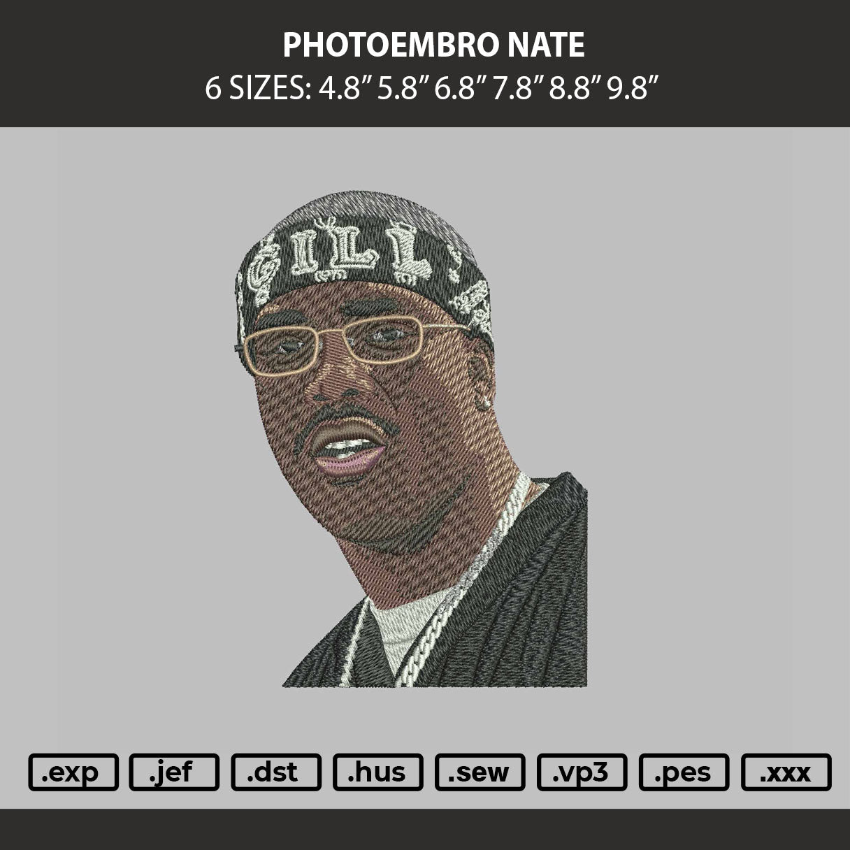Photoembro Nate Embroidery Machine Design File 6 sizes