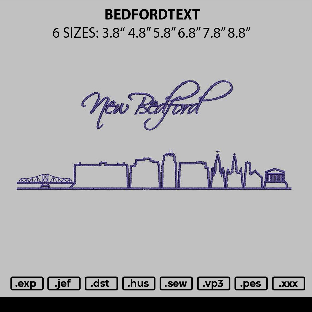 Bedfordtext Embroidery File 6 sizes