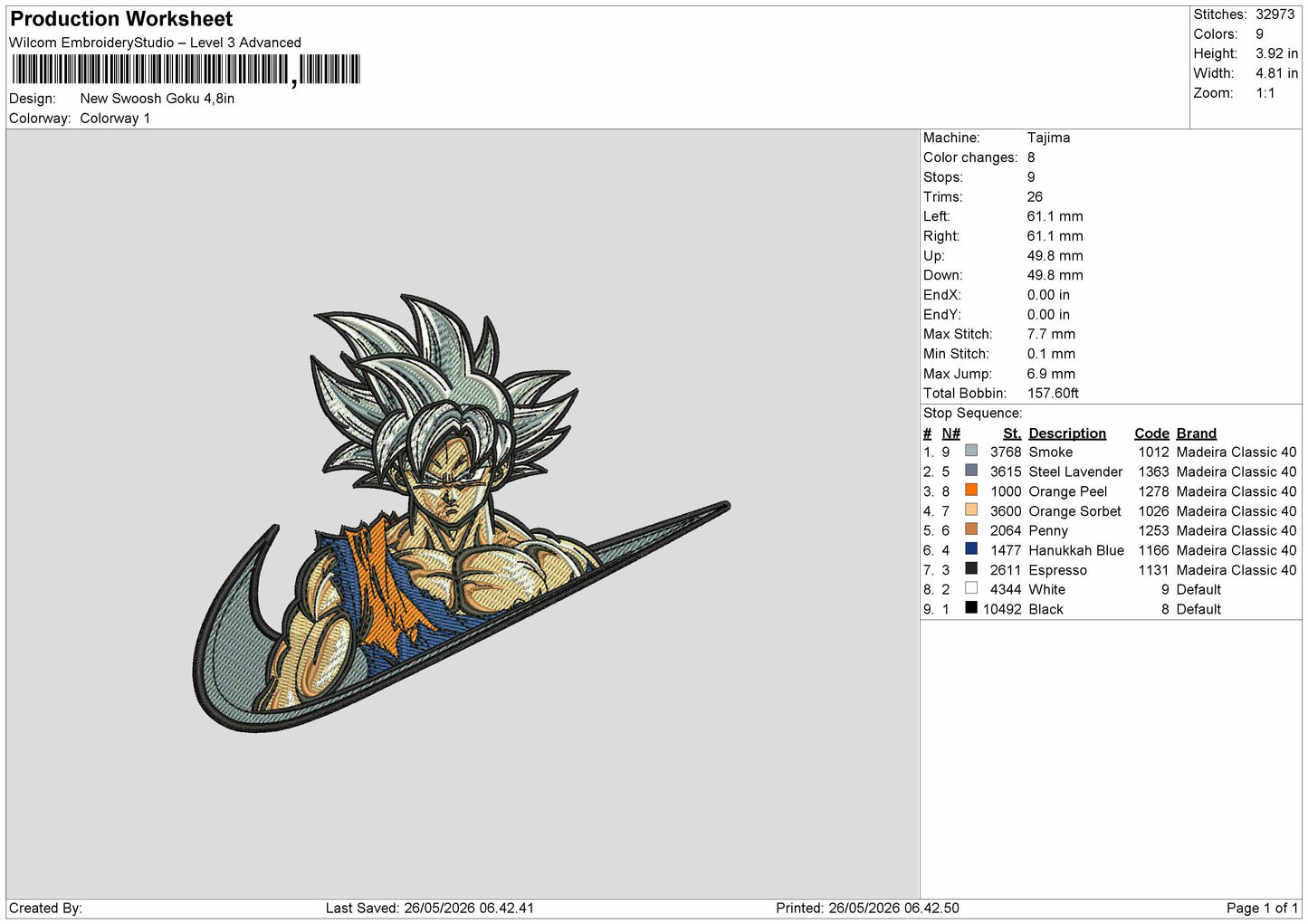 New Swoosh Goku Embroidery Design File